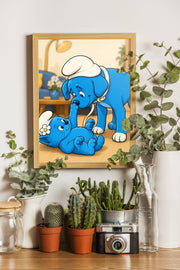Affiche Animaux Dessin - Personnage bleu - décor