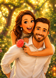 Affiche Couple Dessin feerique personnalisee - apercu