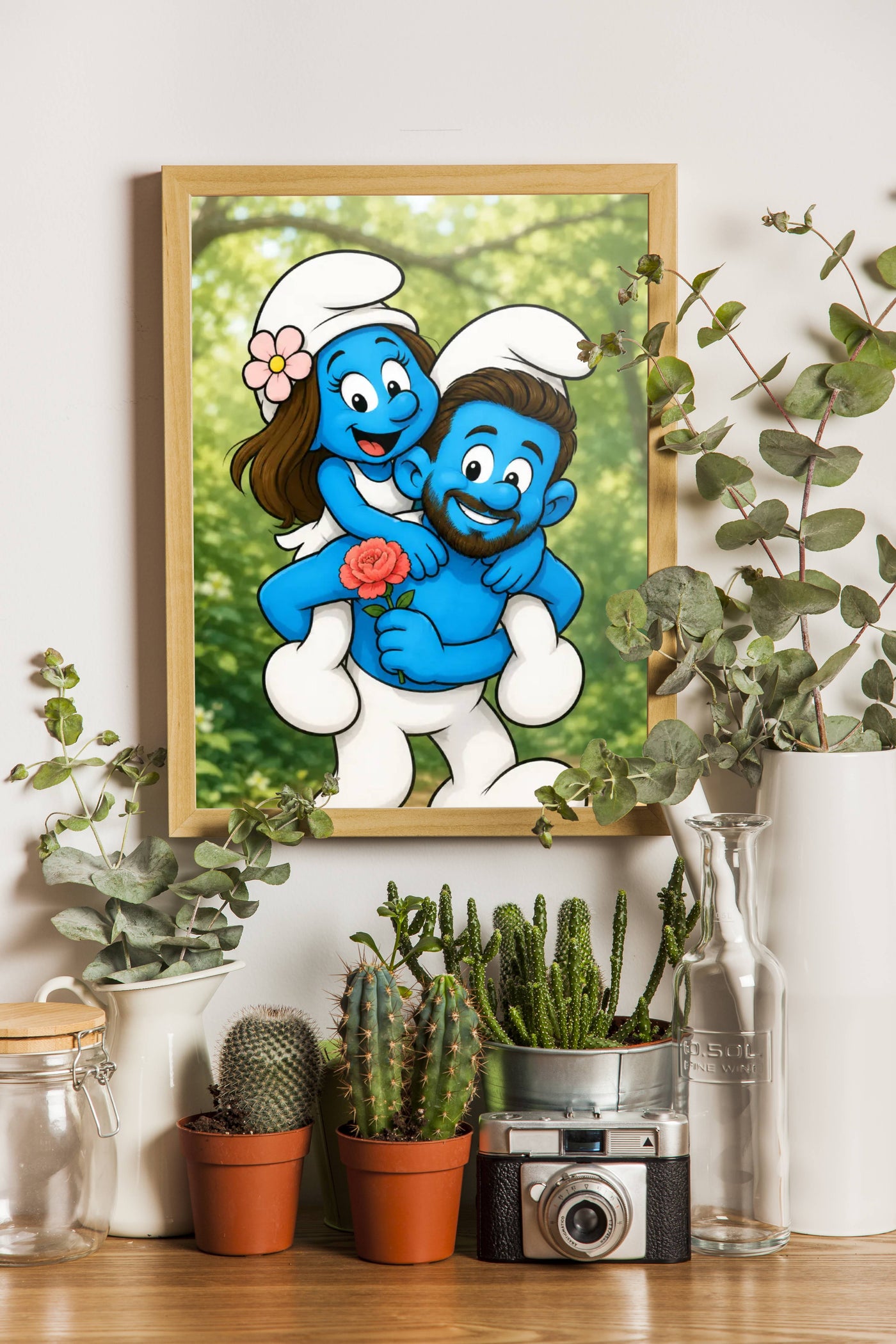 Affiche Couple Dessin - Personnage bleu - décor