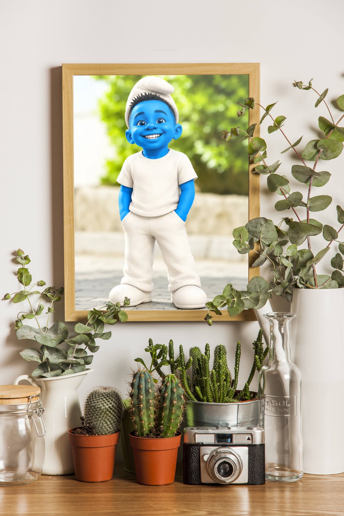 Affiche Enfant Dessin - Personnage bleu - décor