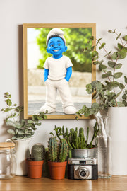 Affiche Enfant Dessin - Personnage bleu - décor