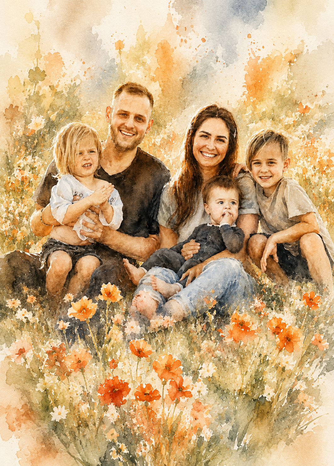 Affiche Famille Aquarelle personnalisee - apercu