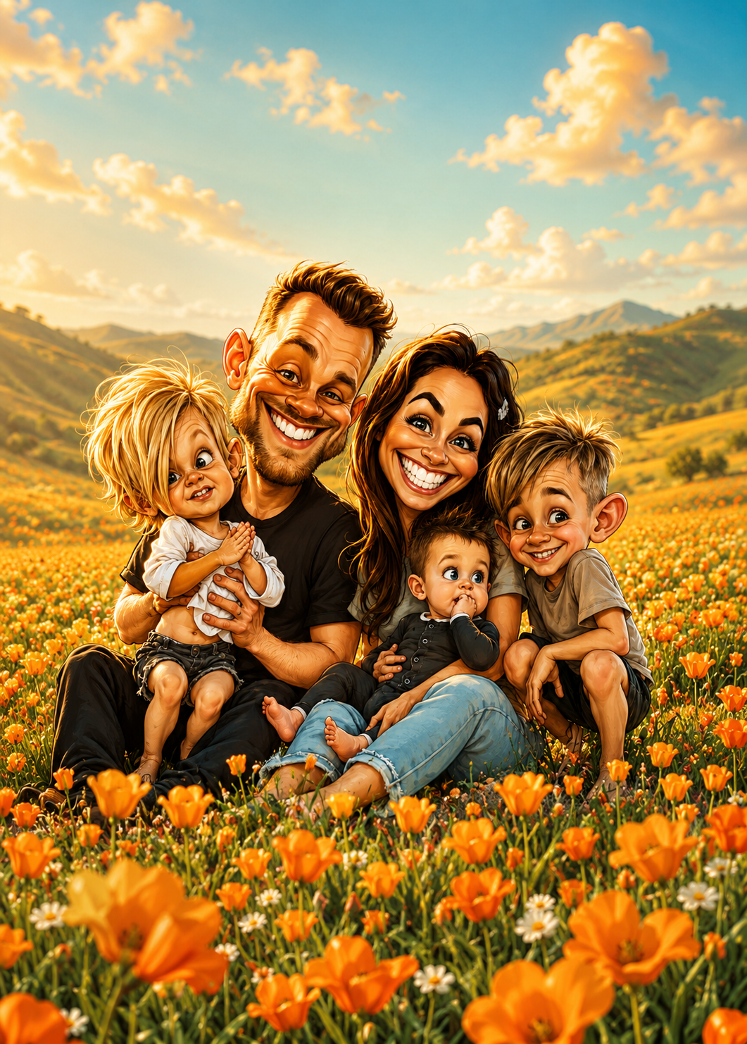 Affiche Famille Caricature personnalisee - apercu