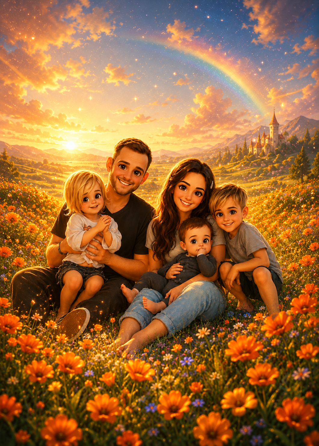 Affiche Famille Dessin feerique personnalisee - apercu