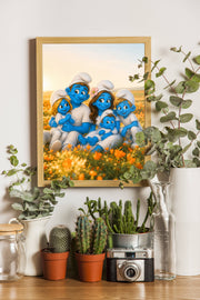 Affiche Famille Dessin - Personnage bleu - décor