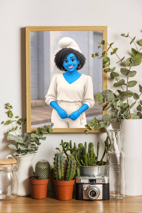 Affiche femme Personnage bleu - decor
